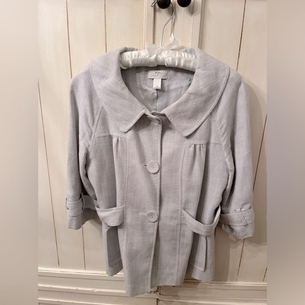 Ann Taylor Loft Shimmery Silver 3/4 Sleeve Jacket SZ 10